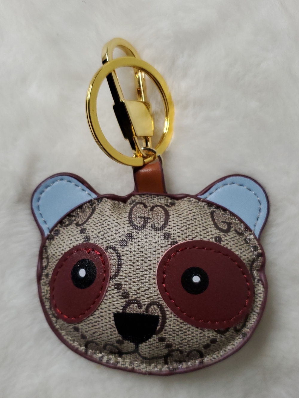 Bear Keychain Bag Charm in Beige and Burgundy